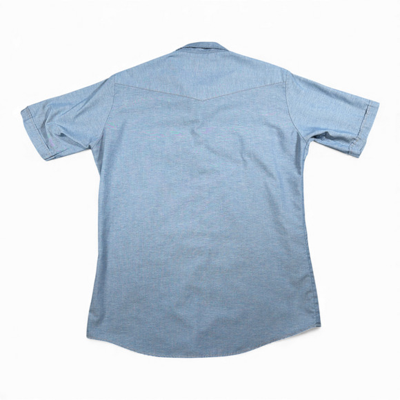 Vintage Saddle King Western Shirt Adult LARGE Blue Chambray Key Cowboy Work 90s - Picture 3 of 9